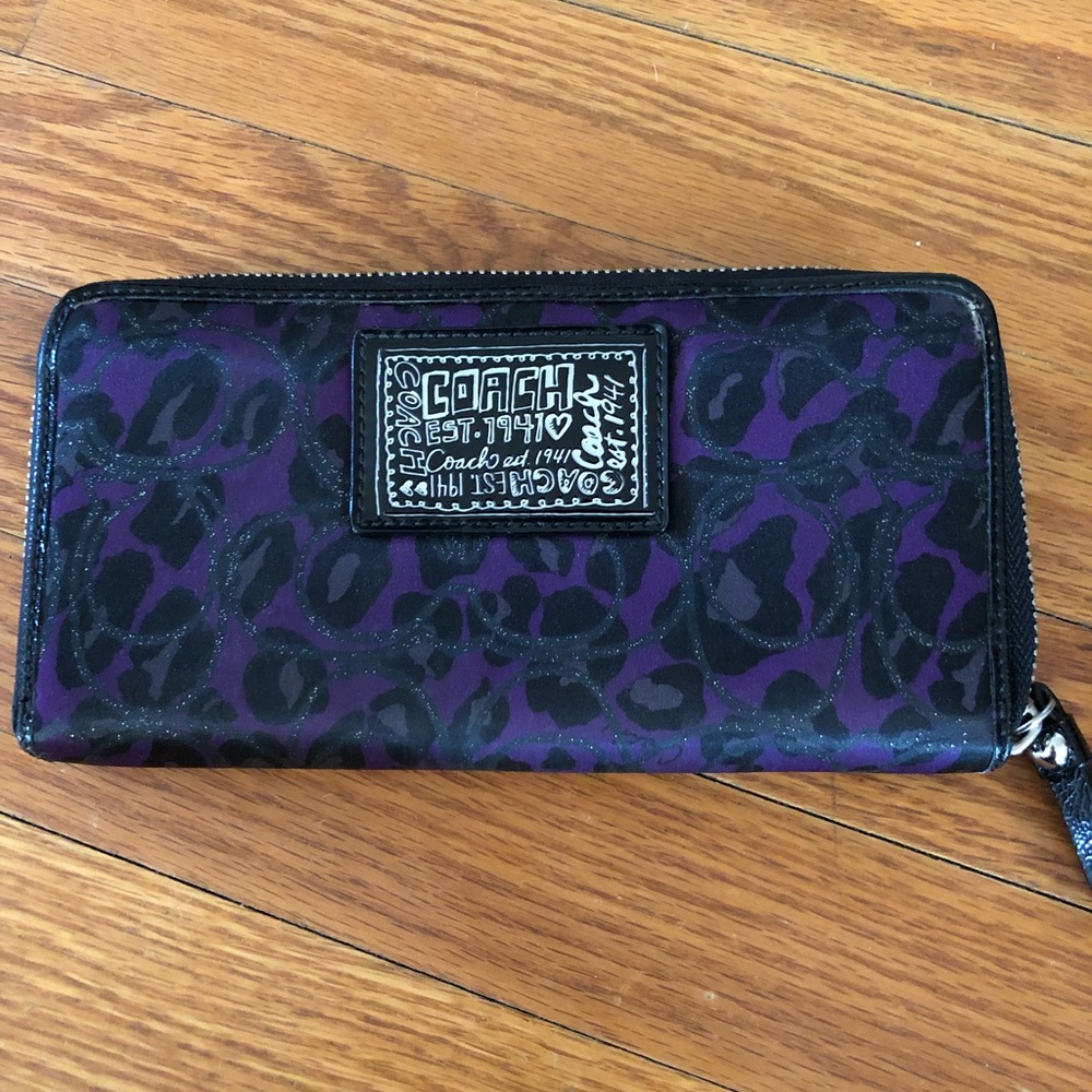 Coach purple leopard print wallet